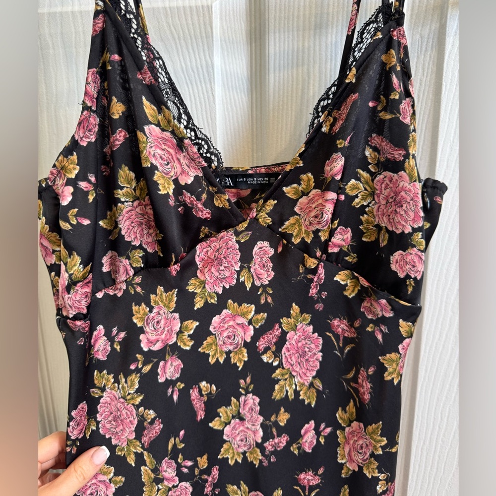 Zara floral satin Midi dress